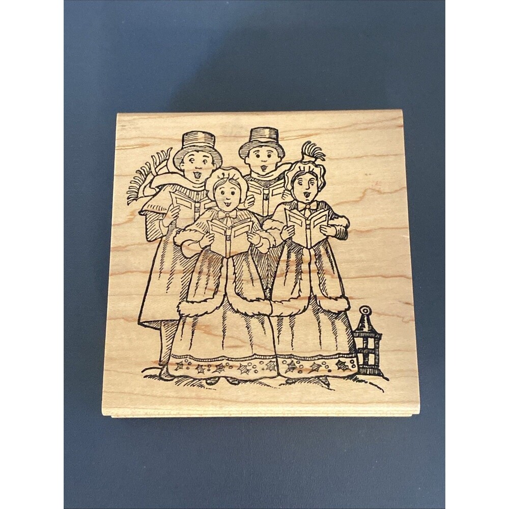 Vintage Hampton Art Stamps Rubber Stamp People Caroling Christmas Singing 1997